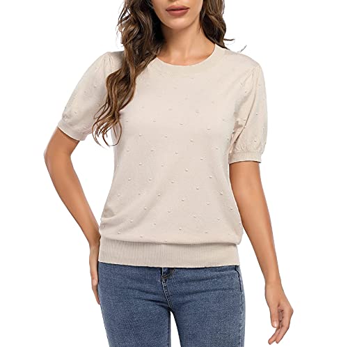 Clearlove Women Crew Neck Short Sleeve Sweater Loose Pullover Knit Tops Shirt Apricot Xl #TOP1