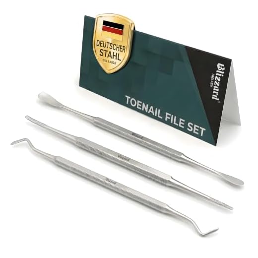 Blizzard Premium Double-Ended Tool Kit aus Edelstahl enthält Feile, Reiniger und Lifter zur Reinigung und Pflege von eingewachsenen Zehennägeln, 3-teilig Schwarz