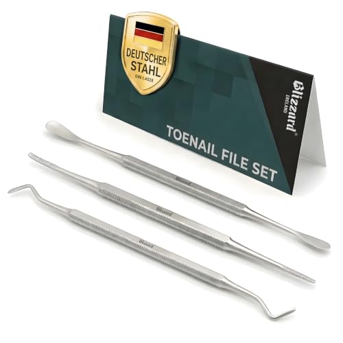 Blizzard Premium Fußpflege Werkzeug Set 3-teiliges Zehennagel Kit für Eingewachsene Nägel Doppelseitiger Nagelreiniger Feile & Nagelheber Profi Edelstahl Maniküre Pediküre Nagelpflege Set