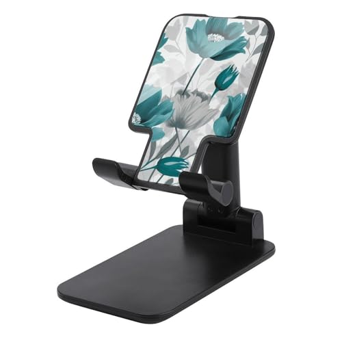 Support téléphone pliable et ajustable au motif floral bleu sarcelle unique