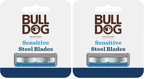 Bulldog Skincare for Men - Sensitive Bamboo Razor Blades for Men I Reduce Irritation | Recycled Packaging, Lubricating Lube Strip with Baobab | Gentle Shave| 4 replacment blades (Pack of 2)