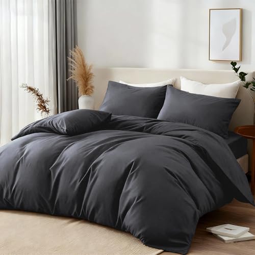 Boqingzhu Bettwäsche 135x200 cm Ägyptische Baumwolle Grau Anthrazit Uni Langlebig Glatt Bettwäsche Set Einzelbett Perkal Baumwoll Bettbezug 135 x...
