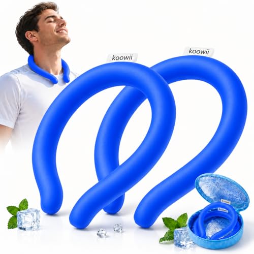 Image of 2-Pack Neck Cooling Tubes with Insulated Carry Bag | Reusable PCM Neck Cooling Rings, Hands-Free Wearable Neck Cooler for Summer Travel, Outdoor Work, Walks, and Sports