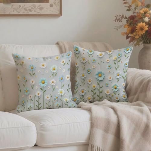 Housse coussin 70x70cm bleu clair en lin imperméable lot de 2