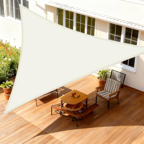 LOVE STORY Toldo Vela de Sombra Impermeable Triangular 3x3x3m Protección Rayos UV PES Toldos para Patio, Exterior Terrazas, Jardín, Balcon (Crema)