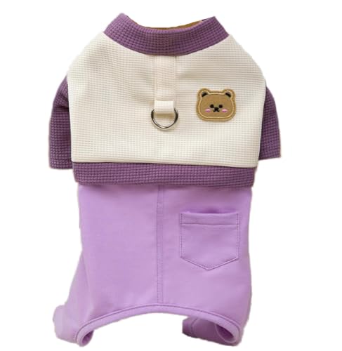 ISUPY 可愛い 犬の服 つなぎ パーカー 春夏秋 ペット ロンパース 小中型犬 ドッグウェア tシャツ 通気性 柔らかい 四つの足 ペット洋服 お散歩 お出かけ dカン付き (XS,パープル)