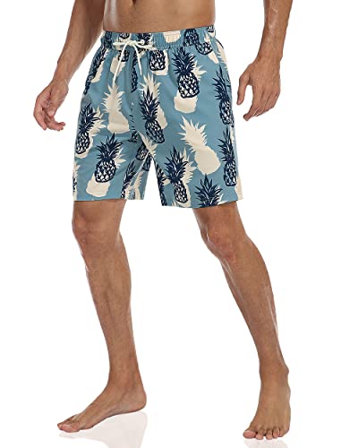 Nonwe Mens Swim Trunks with Compression Liner Quick Dry Hawaiian Bathing Suits 2 in 1 Board Shorts with Pockets - Image 3