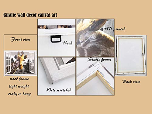 Giraffe Canvas Wall Art For Office Guest Room Wall Decor With Frame Animal Head From Open Window Bathroom Wall Decoration Prints Painting Grey Window View Landscape Wall Picture 12X16Inch #TOP7