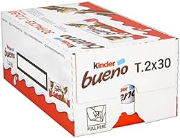 Kinder Bueno Bars, Box of 30 Chocolate, Hazelnut & Wafer Bars