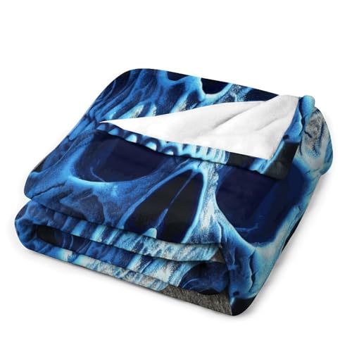 Couverture micro polaire tête de mort bleue 178x203cm grande taille - 5