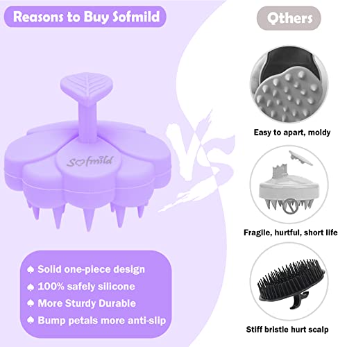Scalp Massager Shampoo Brush,Sofmild Solid Soft Silicone Hair Care Scalp Scrubber Exfoliator Brush For Men Women Kids Pets Wet Curly Straight Thick Long Natural Hair Massage Dandruff Treatment(Lilac) #TOP2
