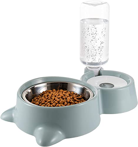 Envop Double Dog Cat Bowls, Water and Food Bowl Set with Detachable Stainless Steel Bowl | Automatic Water Dispenser Bottle | Pet Feeder