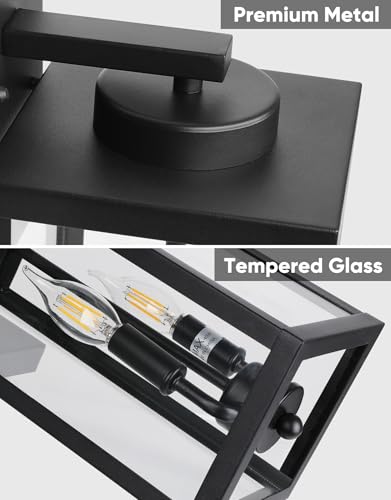 PARTPHONER Outdoor Indoor Wall Lights for House, Transitional Wall Lantern Sconce Tall Wall Lamp, Waterproof Exterior Lighting Fixture with E12 Base Outside Lights for House Porch Garage, Black 2 Pack by PARTPHONER - Image 10