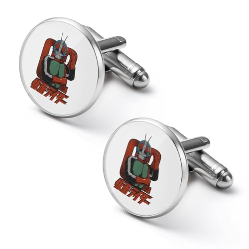 1ペア カフスボタン 仮面ライダー 1号 ラウンド型 CUFFLINK スーツ用 シャツアクセサリー メンズ フォーマル ビジネス プレゼント 紳士用 シルバー 合金 アンティーク風 おしゃれ ギフト