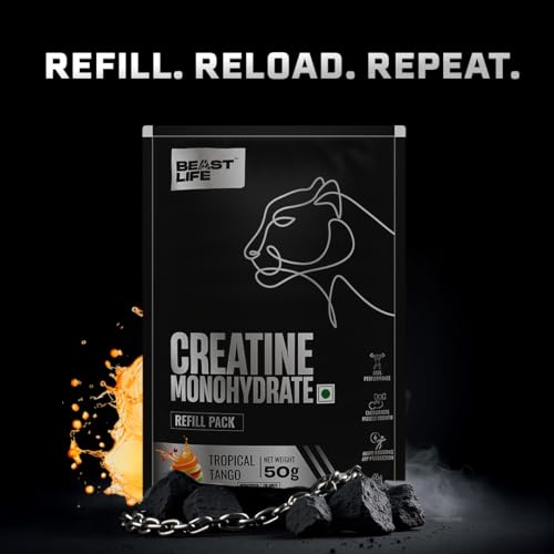Image of BEASTLIFE Super Micronized Creatine Monohydrate Powder 50g Refill Pack | 13 Servings Tropical Tango Flavor | NABL Lab Tested | Premium Sports Nutrition for Strength & Performance