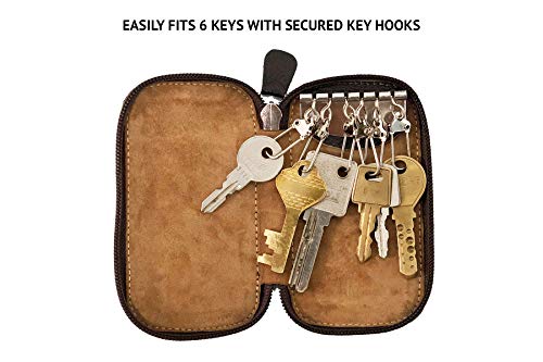 Full Grain Genuine Leather Keychain Holder Pouch with 6 Key Holders Hook4