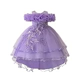Generisch Vestido de niña de satén con mangas abullonadas para fiesta de cumpleaños, bautizo y, Color lila claro., 9-10 años