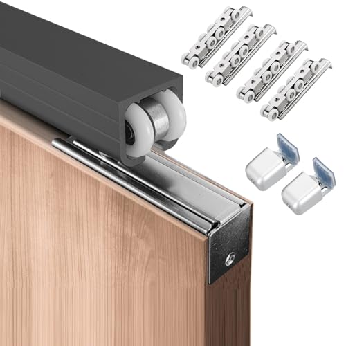 Black Aluminum Sliding Door Kit - Pocket Door Hardware Track for Single/Double Doors Outdoor Barn Door System Complete Installation Kit for Smooth Operation