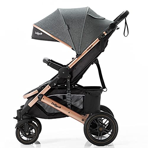 Daliya® Rapidy Buggy Kinderwagen 0-36 Monate Sportwagen mit Liegeposition Wickeltasche, Winterfußsack, Ess- & Spieltisch und mehr (Dunkelgrau - Gold)