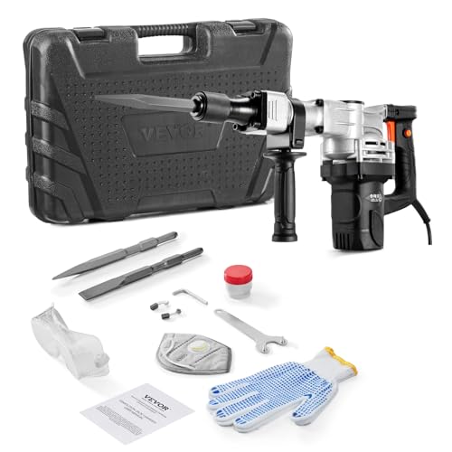 VEVOR - Electric Demolition Hammer, 1400 W, 2900 BPM, 19 J, 2 Chisel Tips, Case, Gloves, 110 V