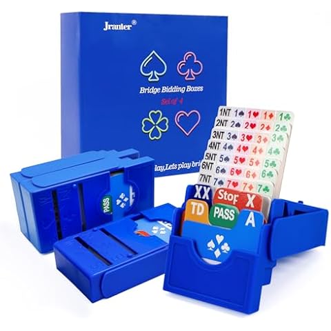 Jranter Bridge Bidding Boxes- Set of 4 Premium Bridge Kit Bidding Device in Tournment Texas Holdem, Blue Paper Cards Cover