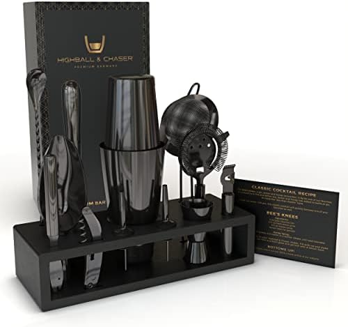 Highball & Chaser 13-Piece Gunmetal Black Stainless Steel Boston Cocktail Shaker Bar Tool Set with Mixology Bartender Kit Accessories - Thumbnail 4