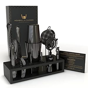 Highball & Chaser 13-Piece Gunmetal Black Stainless Steel Boston Cocktail Shaker Bar Tool Set with Mixology Bartender Kit Accessories