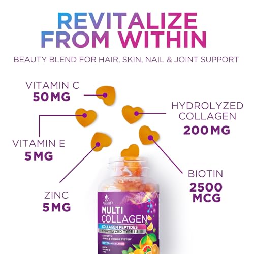 Nature'S Nutrition NNCOLLAGENGUMMIES Collagen Gummies With 2500Mcg Biotin, Vitamin C & Zinc - Hydrolyzed Type 1 & 3 Collagen Peptides Supplement - Support For Hair, Skin, Nails & Joints - Gluten Free thumb #2