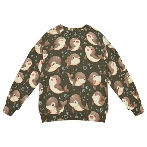 JUNZAN Cartoon Cute Dolphins Brown Big Boys Sweatshirts Hoodies Crewneck Kids Pullover Hoodie Camping 4T2