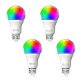 Helloify A19 LED Smart, WiFi Light Bulb Compatible with Alexa Google Home, RGBCW Color Changing, Cool Warm White Dimmable, No Hub Required, 60W Equivalent, RGB+2700K-6500K, 4 Count (Pack of 1)