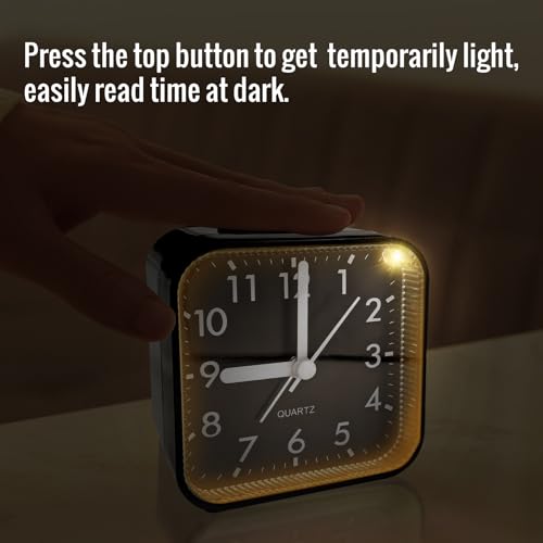 Image of Lamisola Small Analog Alarm Clock for Bathroom, Black Travel Clock, Battery Operated, Quieter Bedside Dial Clocks for Bedrooms Kitchen, Shelf Desk Clock