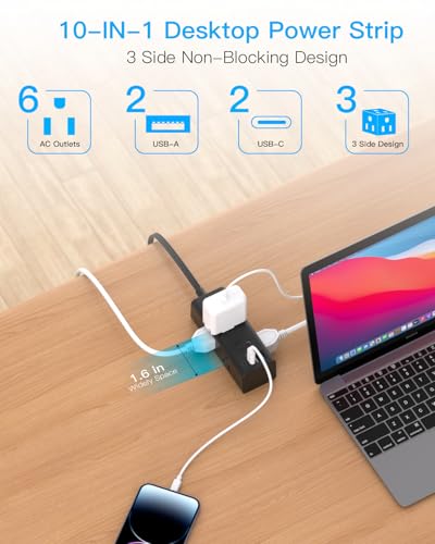Image of 15Ft Extension Cord with Multiple Outlets, Flat Plug Power Strip Surge Protector with 15 Ft Long Cord, 6 Outlet 4 USB Ports (2 USB C), Multi Outlet Wall Plug for College, Dorm Room Essentials(Black)