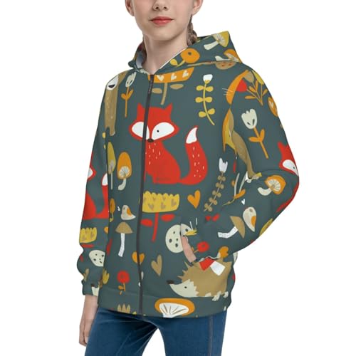 Cute Animal Forest Kids Pullover Hoodies Boys Zip Up Sweatshirts Girls Athletic Clothes with Pocket