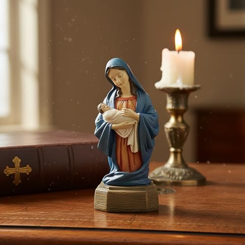 Estatua Virgen María con Niño Jesús, Resina 5.91 pulg miniatura 2