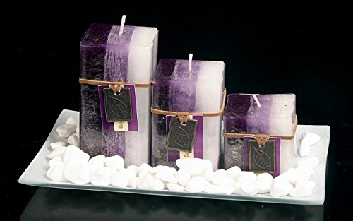 Bargains-Galore Pachouii Yiang Yiang Gift Set With 3 Scented Aromatic Mood Wax Candles - Glass Plate Stones Candle | Aromatherapy Scented Fragrance Aroma | Home Office Decor, Ornament (Pachouii Yiang Yiang)