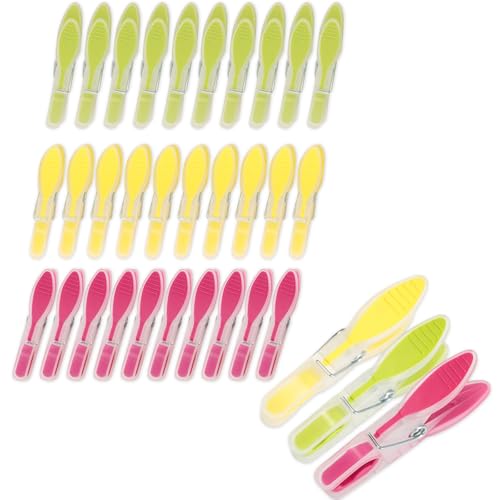 Romon Pince a Linge Lot de 30, Pinces à Linge Rouge Vert Jaune, Solides en PP+TPR avec Ressort Renforcé,pour Intérieur et Extérieur pour Corde à Linge Extérieur, Serviettes, Vêtements