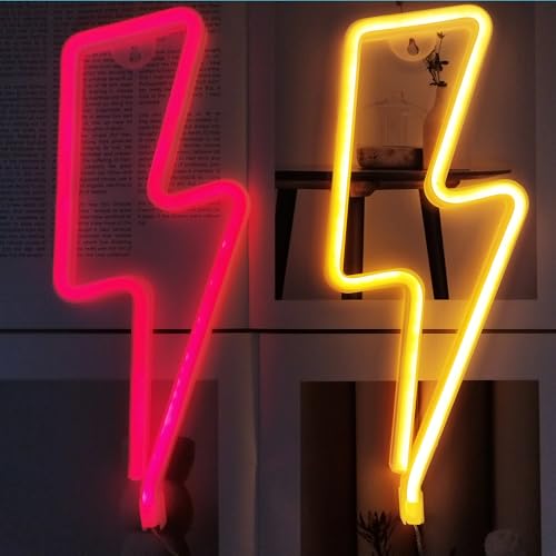 Image of 1 Pack Lightning Neon Sign Wall Decor,USB&Battery Powered LED Bolt Game Neon Light for Teen Girl Kid's Bedroom, Bar, Aesthetic,Christmas,Gaming Room, Party, Home, Wedding Party-Red