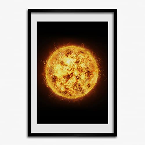 Affiche 50x70 cm peinture moderne soleil sous cadre bois MDF décoratif Tulup