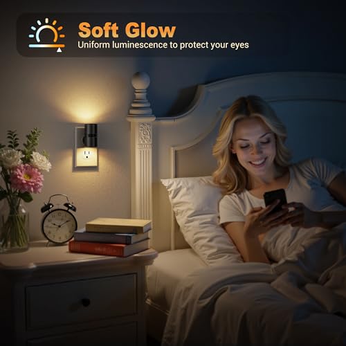 Image of JandCase Motion Night Light, Rotating Night Lights Plug into Wall, 3 Colors | 3000K-5000K-Amber, Dusk to Dawn & Motion Sensor, 3 Level Brightness Nightlight for Bathroom Bedroom Hallway [2 Pack]