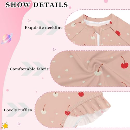 ALAZA Cherry Fruit Cute Girls One Piece Swimsuit Long Sleeve Rash Guard Swimsuits UV 50+ Swimwear Zipper4