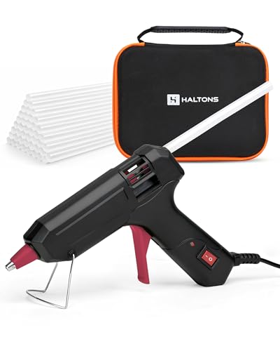 Haltons Hot Glue Gun 20W Safe Electric Gun with 50 Melt Glue Sticks (150mm x 7mm) Perfect for DIY Arts Crafts and Repair Compatible with Wood Glass Metal Plastic & Fabric (Black)