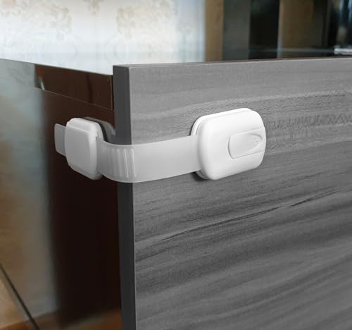 Baby Safety Products, (2 Pack), Cupboard Locks for Children, Kids Safety Strap Locks for Kitchen Cupboards, Fridge, Cabinet, Drawers, Toilets, Adjustable Strap Lock with 3M Strong Adhesives (White)