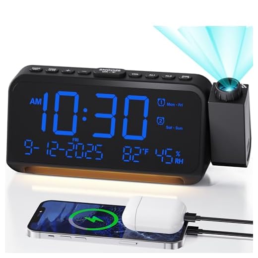 Roxicosly Projection Alarm Clock for Bedroom | Projects Time on Wall Ceiling | Ultra Clear Large Numbers for Poor Eyesight | No Blurry Image, Easy to Read Dimmable Display | Rotatable Projector