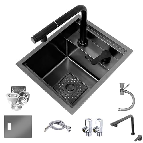 Fregadero de cocina oculto de acero inoxidable con tapa extraíble, grifo compacto de una sola ranura para lavar verduras (42 x 43 x 22 cm), diseño que ahorra espacio