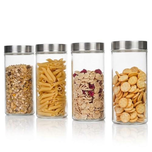 Image of ISKO | Borosilicate Glass Jar | with Steel Cap | 1000ML | Heat resistant |microwave safe | Dish washer | Set of 4 Pcs