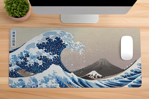 Image of The Great Wave Premium Desk Mat | Anti-Skid | Anti-Slip | 90 * 42 cm | Laptop Mat for Work from Home /Office /Gaming- Extended Mouse pad and Keyboard Desk mat