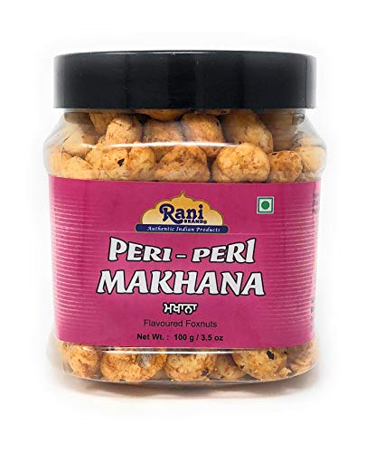 Image of Rani Jumbo Phool Makhana (Fox Nut /Popped Lotus Seed) Peri-Peri (Spicy Flavor) 3.5oz (100g) PET Jar ~ Indian Tasty Treats | Vegan | NON-GMO | Indian Origin