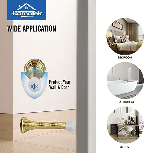 Image of HOMOTEK 20 Pack Spring Door Stopper with Rubber Bumper 3-1 /8 inch Flexible Spring Heavy Duty Wall Door Stop Low Mounted Door Bumper for Home (Bright Brass)