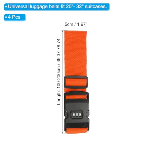 Image of PATIKIL Luggage Straps, 4 Pack Suitcase Straps Adjustable Luggage Belts Strap with Combination Lock for Luggage Suitcases Travel, Orange