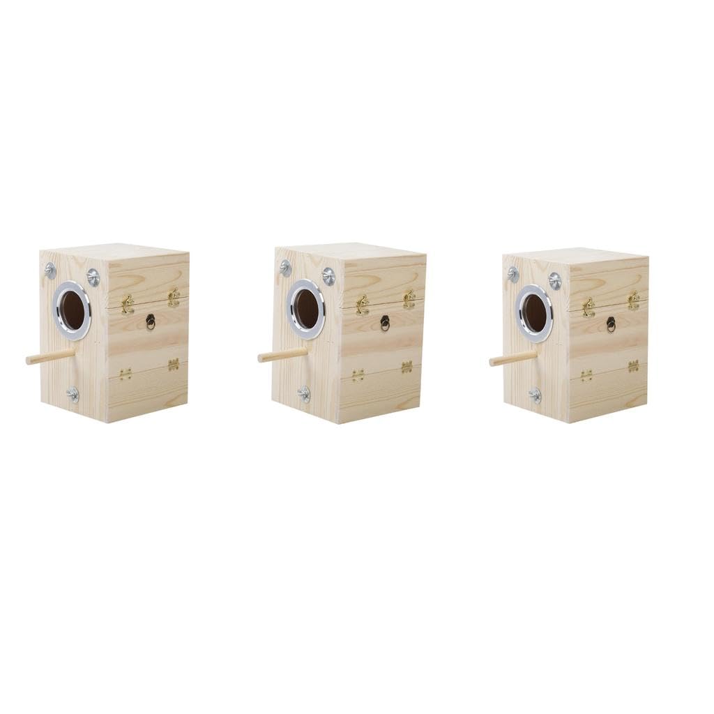 3 x Vogelbruthaus aus natürlichem Holz, Papageiennest, Käfig für Wellensittiche, Sittiche, Unzertrennliche